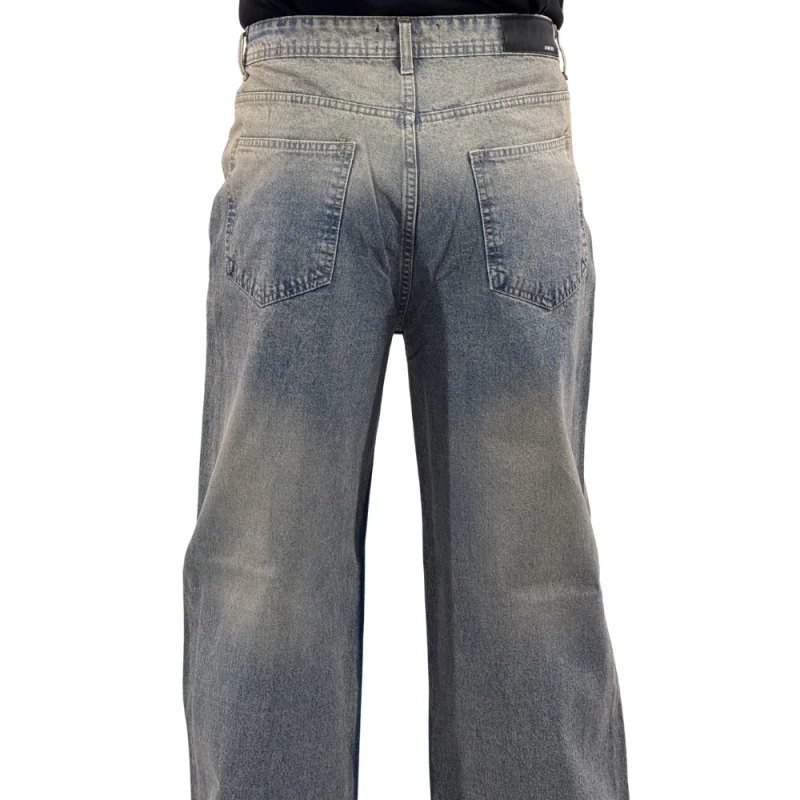 شلوار جین بگ رنگ ذغالی واش شده مردانه - تصویر 2