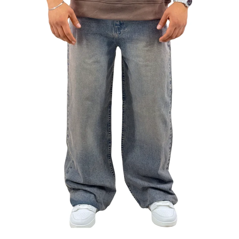 شلوار جین بگ فیت طوسی-آبی وینتیج مردانه