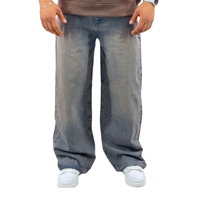 شلوار جین بگ فیت طوسی-آبی وینتیج مردانه
