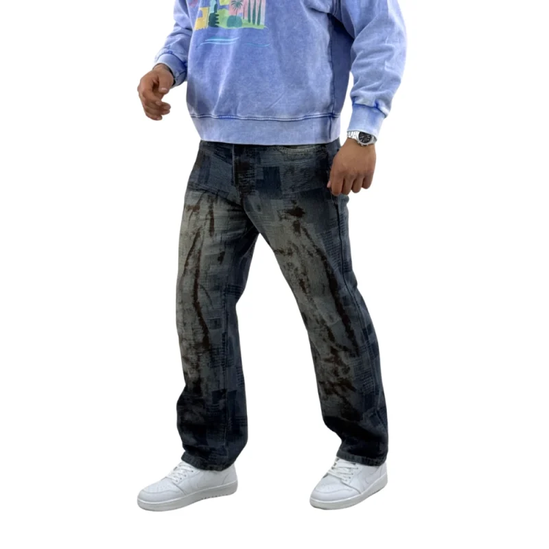 شلوار جین فیت آزاد با طرح پاشش رنگ مردانه - تصویر 2