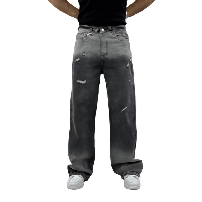 شلوار جین بگ فیت زاپ‌دار ذغالی اومبره مردانه
