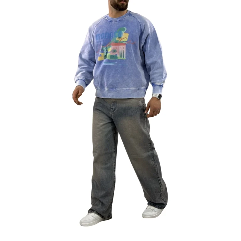 شلوار جین بگ رنگ ذغالی واش شده مردانه