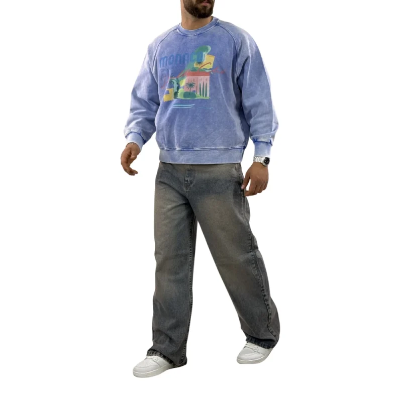 شلوار جین بگ رنگ ذغالی واش شده مردانه