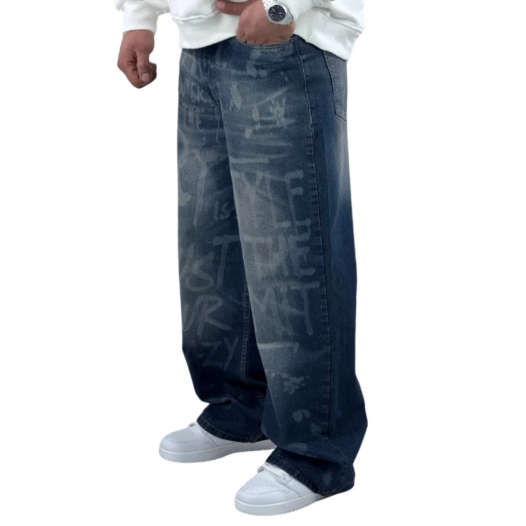 شلوار جین بگ فیت گرافیتی مردانه