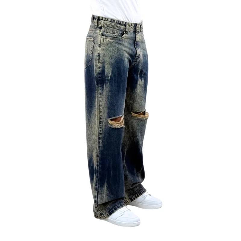 شلوار جین بگ فیت زاپ‌دار سرمه‌ای واشِ کثیف مردانه - تصویر 2
