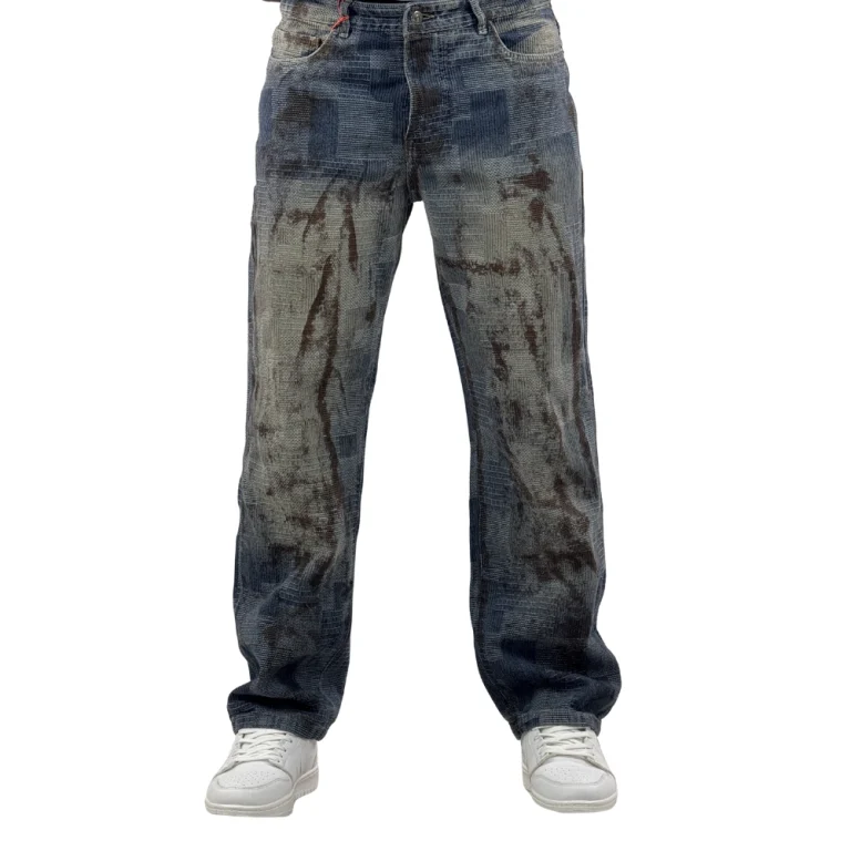شلوار جین فیت آزاد با طرح پاشش رنگ مردانه