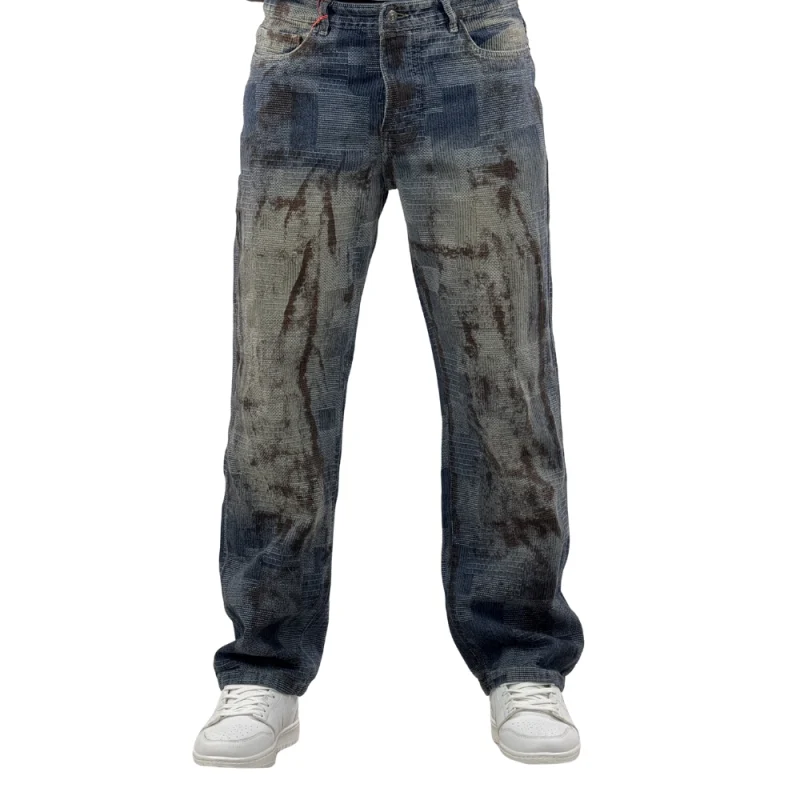 شلوار جین فیت آزاد با طرح پاشش رنگ مردانه