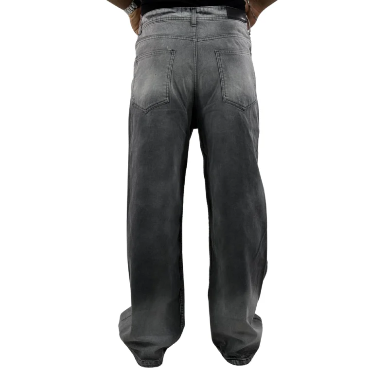 شلوار جین بگ فیت زاپ‌دار ذغالی اومبره مردانه - تصویر 4