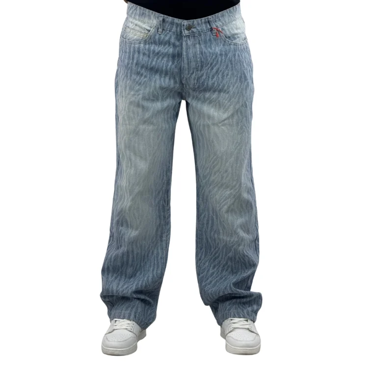 شلوار جین بگ فیت طرح‌دار آبی محو مردانه