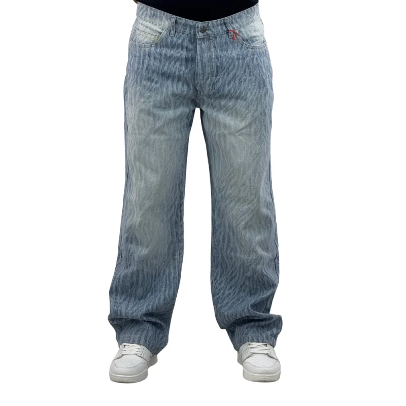 شلوار جین بگ فیت طرح‌دار آبی محو مردانه