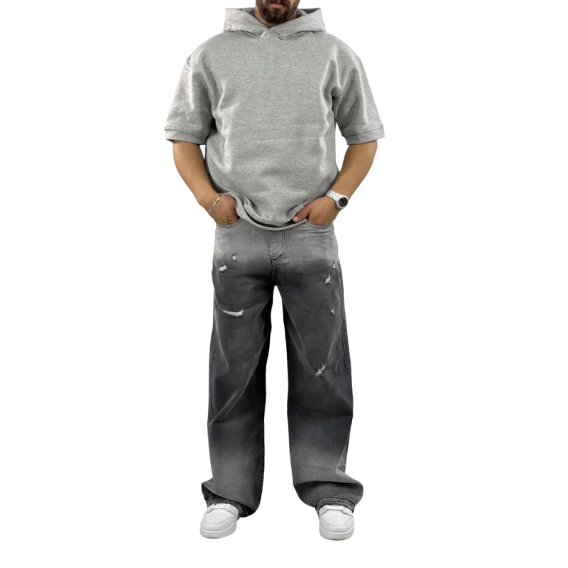 شلوار جین بگ فیت زاپ‌دار ذغالی اومبره مردانه - تصویر 2