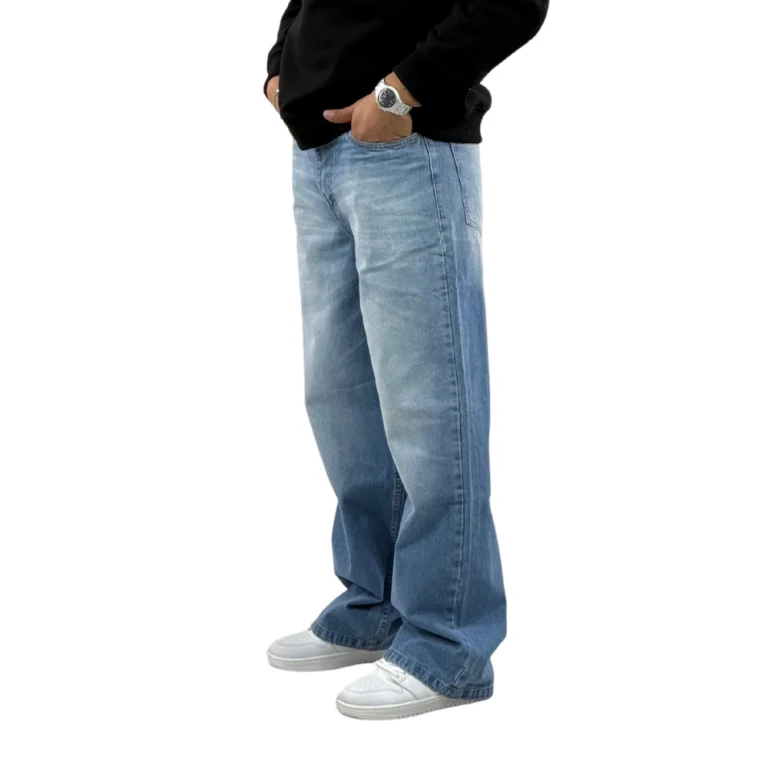 شلوار جین بگ فیت آبی روشن مردانه